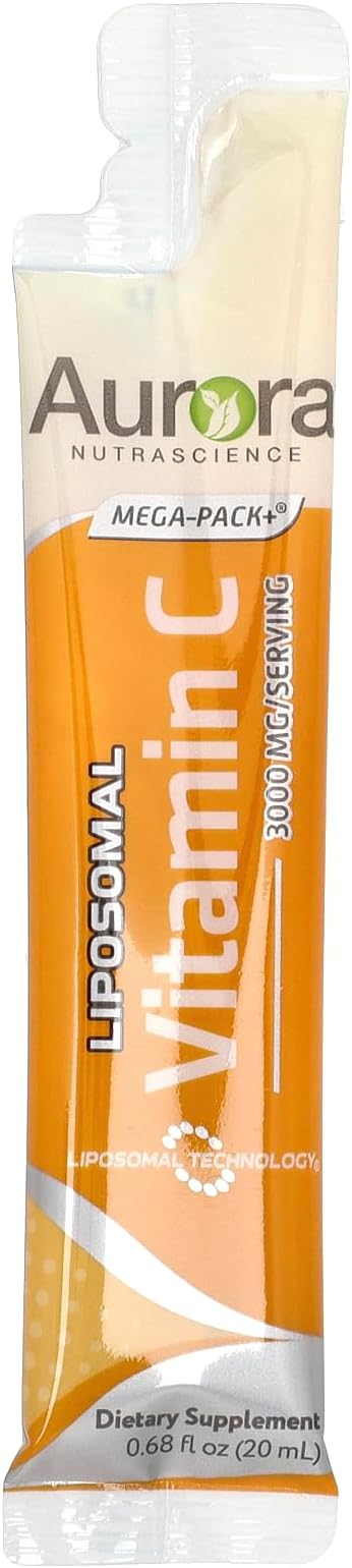 Aurora Nutrascience Mega-Pack Liposomal Vitamin C, Immune Support, 3,000 mg Per Serving, Vegan, Gluten Free, Non-GMO, 10 Single Serve Packets, Orange