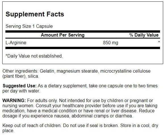 Swanson Amino Acid Super-Strength L-Arginine 850 Milligrams 90 Capsules