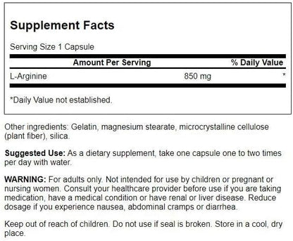Swanson Amino Acid Super-Strength L-Arginine 850 Milligrams 90 Capsules
