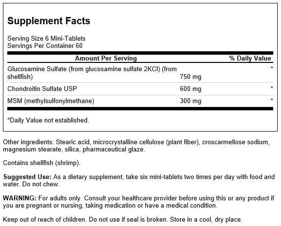 Swanson Mini-Tabs Glucosamine Chondroitin & Msm Joint Mobility Flexibility Comfort Cartilage Connective Tissue Health Support 750/600/300 Milligrams 360 Tabs