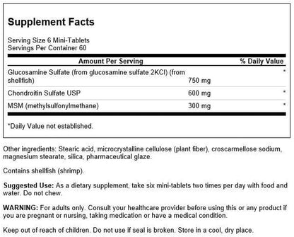 Swanson Mini-Tabs Glucosamine Chondroitin & Msm Joint Mobility Flexibility Comfort Cartilage Connective Tissue Health Support 750/600/300 Milligrams 360 Tabs
