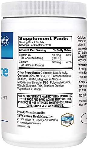 21st Century Calcium Citrate Plus D3 Maximum Tablets, 400 Count, 2 Count