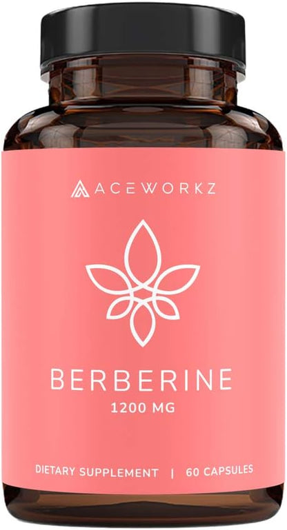 ACEWORKZ Premium Berberine HCL 1200mg - 97% Tested Purity - Berberine Supplement - Supports Weight Management, Craving Control, Heart Health & Gut Health (60 Capsules)