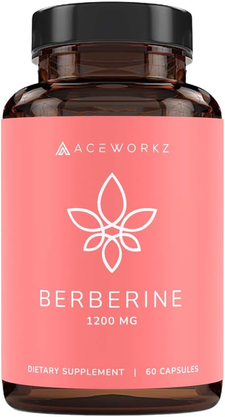 ACEWORKZ Premium Berberine HCL 1200mg - 97% Tested Purity - Berberine Supplement - Supports Weight Management, Craving Control, Heart Health & Gut Health (60 Capsules)