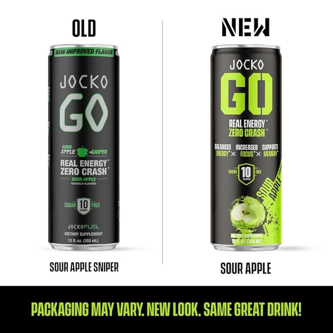 Jocko GO Energy Drink - KETO, Vitamin B12, Vitamin B6, Electrolytes, L Theanine, Magnesium- Energy Boost, Sugar Free Nootropic Monk Fruit Blend - 12 Pack (Sour Apple)