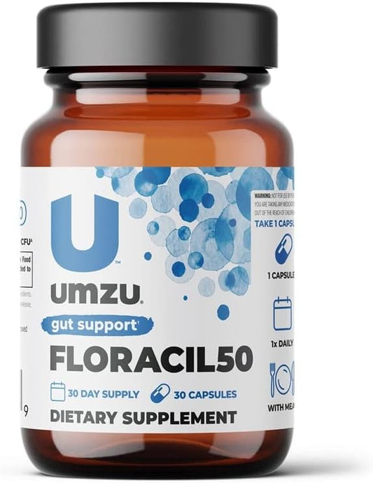 UMZU Floracil50 Probiotic for Women + Men - 50 Billion CFU for Gut Health, Acidophilus, Rhamnousus, Digestion, Gut Health, Immunity, Energy - 30-Day Supply (30 Capsules)