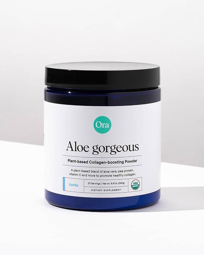 Ora Organic Vegan Collagen-Boosting Powder for Women and Men - Hair, Skin, & Nails Support - Bamboo Silica, Plant-Based Protein, Organic Vitamin C, Aloe Vera - Vanilla Flavor, 20 Servings