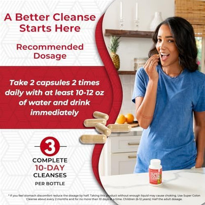 Health Plus Super Colon Cleanse 30 Day Supply of Gentle Gut Cleanse Detox, Psyllium Husk, Probiotics for Constipation Relief & Digestive Support, 120 Capsules