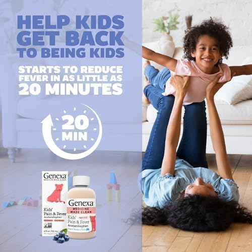 Genexa Kids' Clean Cough Medicine & Honey Cough Syrup, Pain & Fever Reducer Value 4-Pack, Dye Free, 0% Artificial Additives, Cough Care for Children, Fever & Pain Reliever, 16 fl oz (4 Bottles)