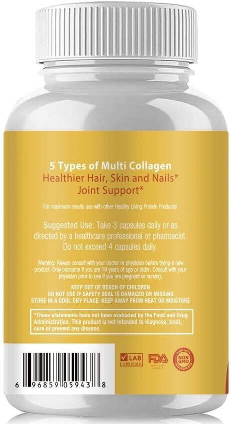 Healthy Living Proteins | Multi Hydrolyzed Collagen Peptides Type I, II, III, V, & X | Ground Beef Grass Fed, Whole Chicken, Egg White Protein | Keto, Paleo, Gluten Free | Capsules (90 Count)