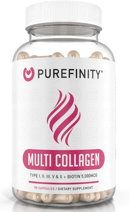 Collagen Peptides for Women – Type I, II, III, V & X with Biotin & Hyaluronic Acid, Supports Healthy Skin, Bones, Hair & Nails – Non-GMO, Grass-Fed, 90 Capsules (1 Month Supply)