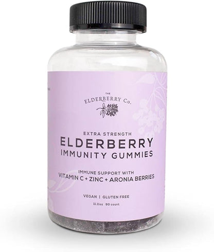 Extra Strength Elderberry Gummies with Vitamins C, D,E and Zinc for All-Natural Immune Support, No Artificial Ingredients (90 Count)