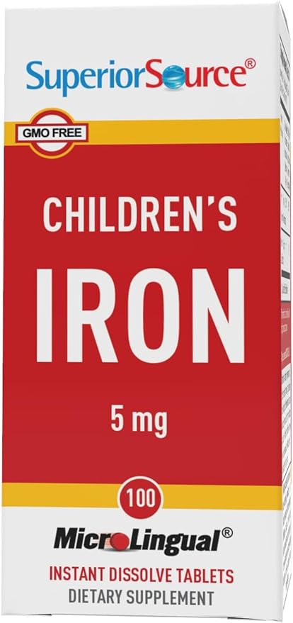Superior Source Children?s Iron 5 mg - Ferrous Fumarate Supplement for Kids - Iron Supplement for Cell Health & Development Support - Supplement Tablets for Toddlers - 100 Instant Dissolve Tablets