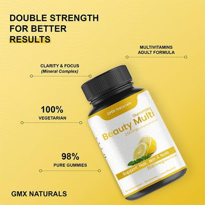 Multi Beauty Gummies for Hair & Nails 2500mcg – Lemon Flavor, 90 Count – Daily Multivitamins Gummies for Men, Women, and Kids
