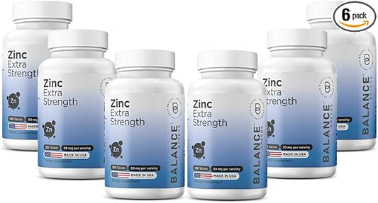 Zinc 50mg, 120 Vegetarian Tablets - Immune Support, Promotes Skin Health & Wound Healing, Extra Strength, Ultra-Absorbable (Pack of 6)