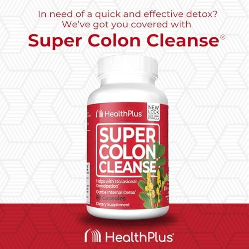 Health Plus Super Colon Cleanse 15 Day Supply of Gentle Gut Cleanse Detox, Psyllium Husk, Probiotics for Constipation Relief & Digestive Support, 60 Capsules