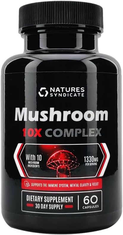 Mushroom Complex Supplement - Natural Brain Nootropic for Cognitive Wellness, Clarity, Focus, Memory & Immune System Support, 10 Mushroom Cordyceps, Reishi, Lions Mane, Turkey Tail