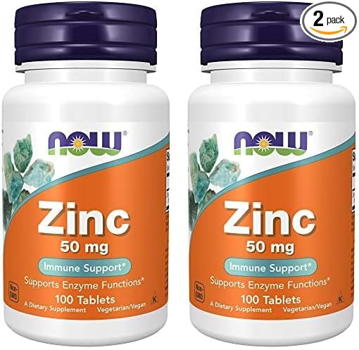 NOW Supplements, Zinc (Zinc Gluconate) 50 mg, Supports Enzyme Functions*, Immune Support*, 100 Tablets (Pack of 2)