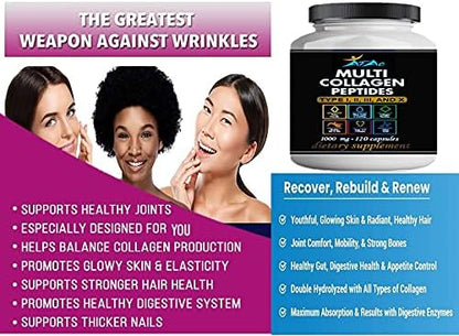 2-Pack Multi Collagen Plus Pills (Type I, II, III, X) for Anti-Aging, Hair, Skin, Nails and Joint Support, 80 Day Supply 240 Capsules