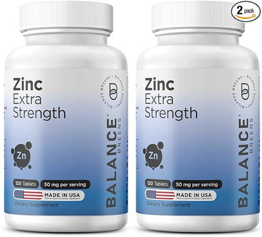 Zinc 50mg, 120 Vegetarian Tablets - Immune Support, Promotes Skin Health & Wound Healing, Extra Strength, Ultra-Absorbable (Pack of 2)