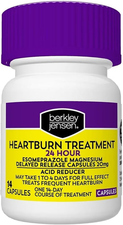 berkley jensen Esomeprazole Magnesium Delayed Release Capsules 20 mg - Acid Reducer, Frequent Heart Burn or Acid Reflux Medicine - Safe and Effective for 24-Hour Heartburn Relief - 42 Capsules