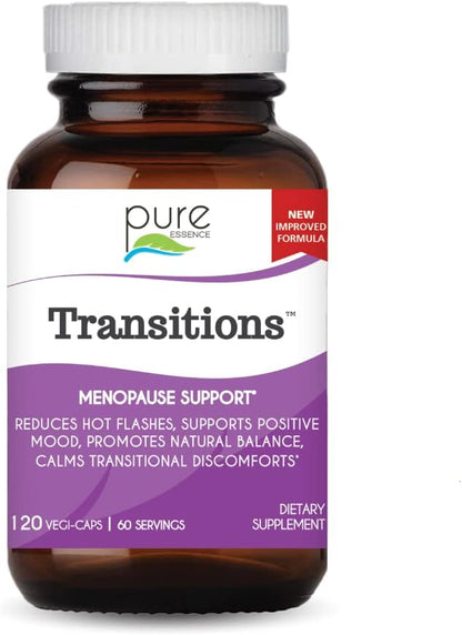 Pure Essence Labs Transitions Vitamins for Women, Natural Menopause Relief Supplement to Promote Hormone Balance, Reduce Hot Flashes, Mood Swings & Night Sweats, 120 Capsules