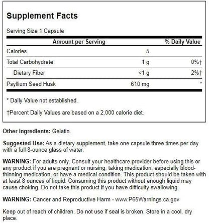 Swanson Psyllium Husk Dietary Fiber Supplement 610 mg 300 Capsules
