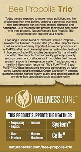 NaturaNectar - Bee Propolis Trio Capsules, NSF Certified Premium Brazilian Propolis - Gluten-Free Supplements with More Diverse Flavonoids & PWE - Naturally Sourced Through Ethical Beekeeping (60pcs.)