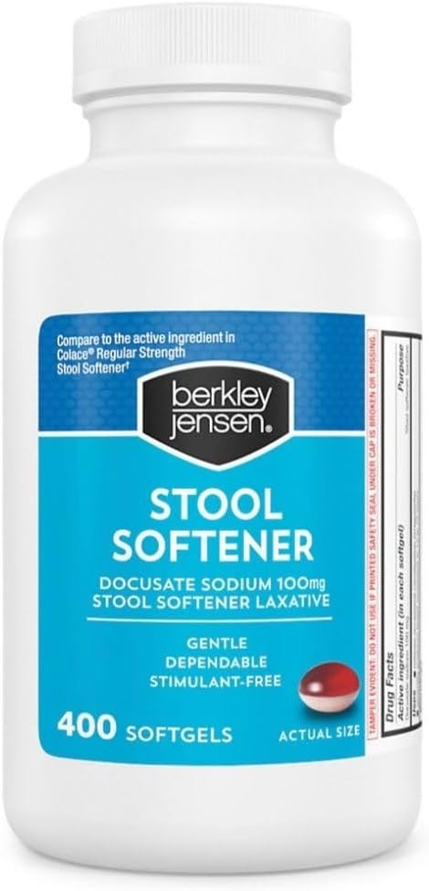 berkley jensen Stool Softener Laxative, Docusate Sodium 100 mg, Stimulant-Free Gentle Dependable Constipation Relief - Helps Promote Regular Bowel Movements, 400 Softgels (Pack of 1)