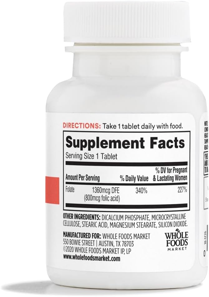 365 by Whole Foods Market, Folic Acid 800mcg, Vegan, 250 Tablets