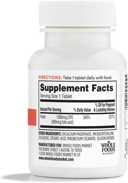 365 by Whole Foods Market, Folic Acid 800mcg, Vegan, 250 Tablets