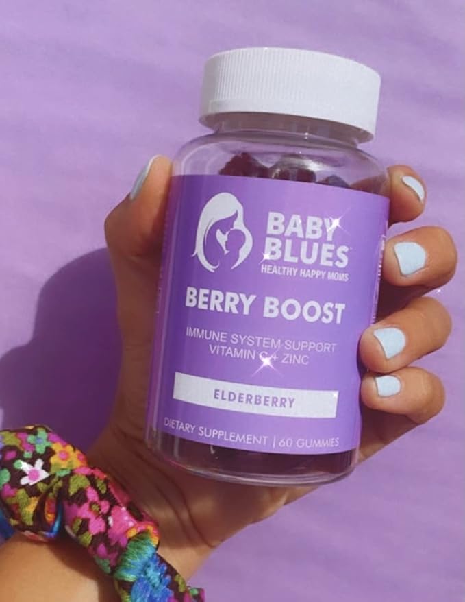 Baby Blues Berry Boost Elderberry Gummies for Moms - Immune Support with Zinc & Vitamin C Non-GMO Vegan and Gluten Free (60 Pieces)