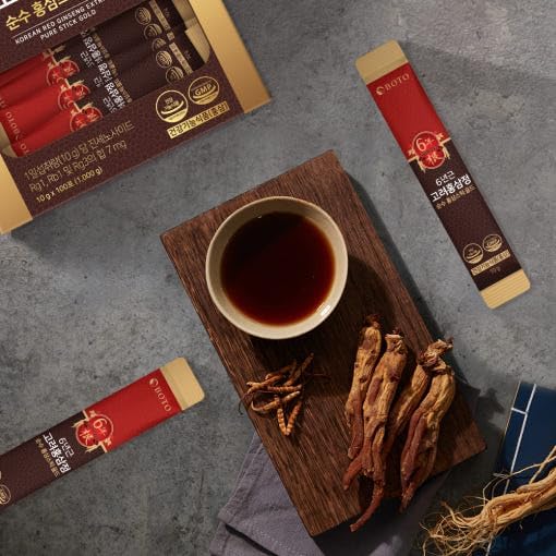 BOTO 6 Years Korean Red Ginseng Gold Extract Natural Energy Supplements Nitric Oxide Brain Natural Immune Support Liquid Portable Sticks 30 Sachet for 1 Month