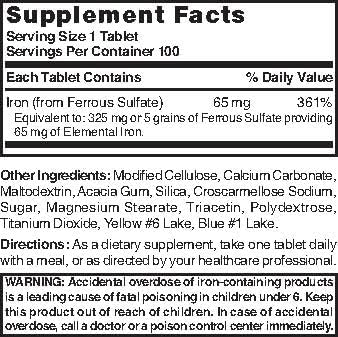 Nature's Blend Iron Ferrous Sulfate 325mg BPK, Assorted, tablets, 100 Count