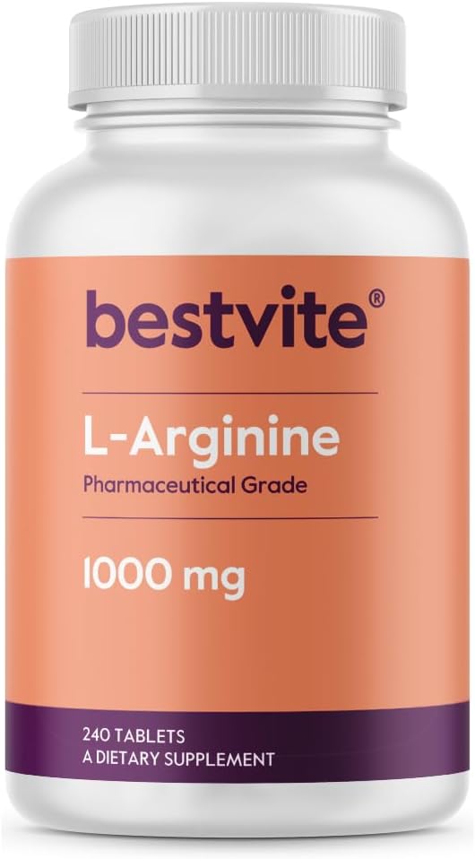 BESTVITE L-Arginine 1000mg per Tablet (240 Tablets) containing 20% More Pure L-Arginine as Compared to L-Arginine HCL Products