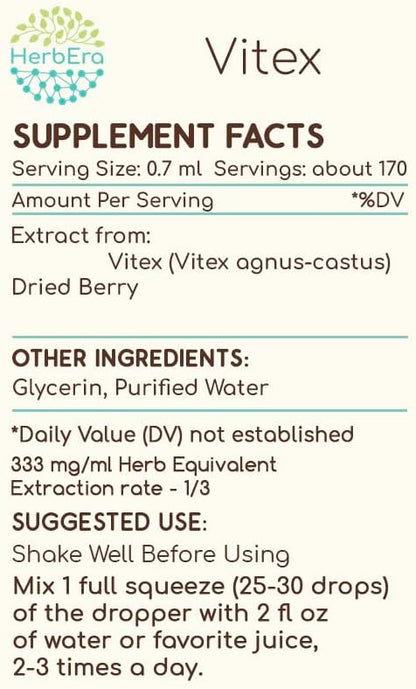 Vitex B120 Alcohol-Free Herbal Extract Tincture, Concentrated Liquid Drops Natural Vitex (Chaste Tree, Vitex Agnus-Castus) (4 fl oz)
