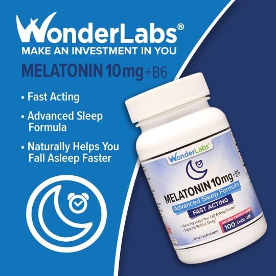 Chewable Melatonin 10mg + B6 Fast Dissolve Helps You Fall Asleep Faster, Stay Asleep Longer 200 Count