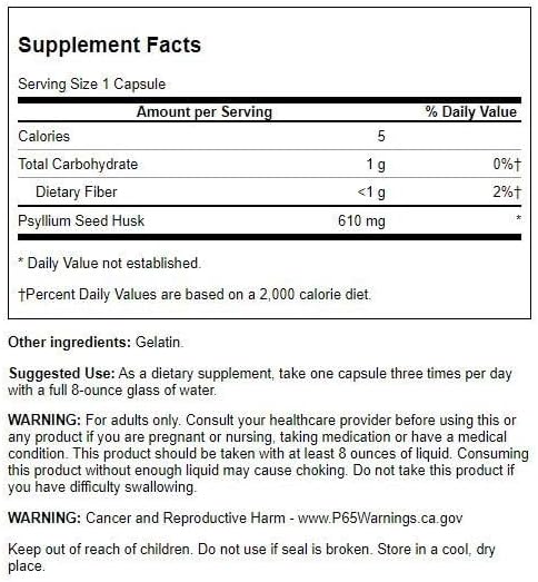 Swanson Psyllium Husks 610 Milligrams 100 Capsules