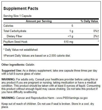Swanson Psyllium Husks 610 Milligrams 100 Capsules