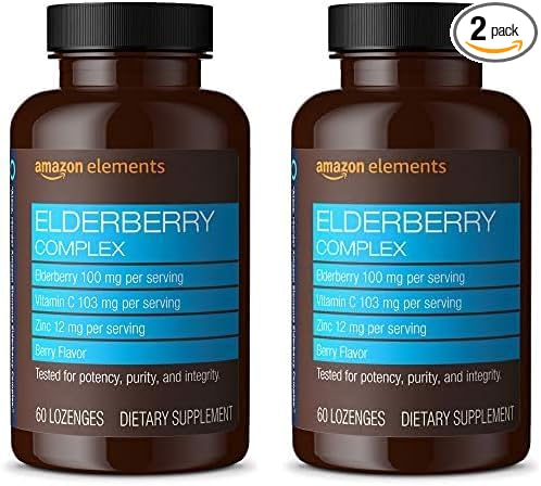 Amazon Elements Elderberry Complex Berry Flavored Immune System Support Lozenges, Adult, 60 Count, (Packaging May Vary) (Pack of 2)
