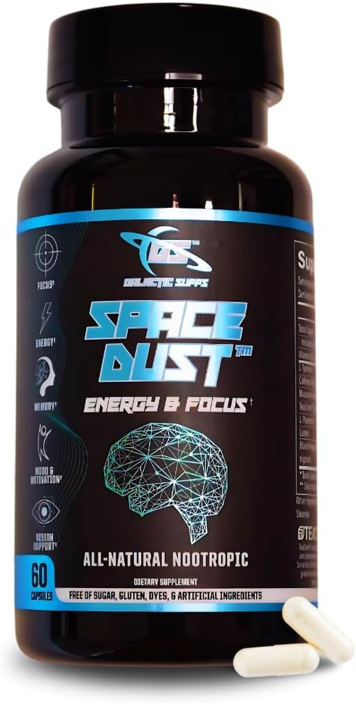 Space Dust Brain Supplement for Memory, Focus & Energy – Nootropic for Brain Fog, Cognitive Support & Eye Health – Brain Health & Reaction Time Booster for Gamers, Men & Women