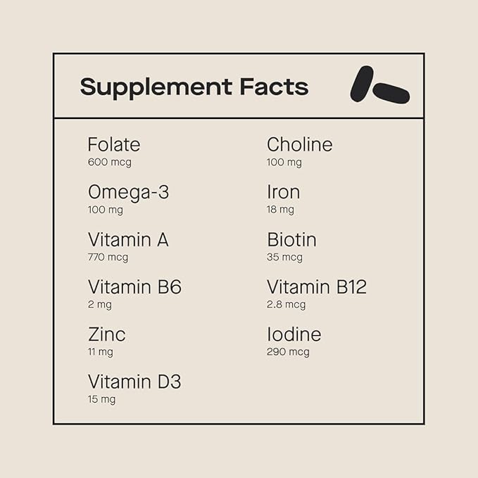 Modern Fertility Prenatal Multivitamin | Developed with OB-GYNs, Contains 12 Essential Nutrients for Support Before, During, and After Pregnancy, FSA HSA Approved | 30-Day Supply (60 Capsules)