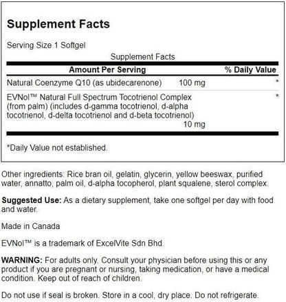 Swanson Coq10 100 Milligrams with 10 Milligrams Tocotrienols 100 Milligrams 60 Sgels