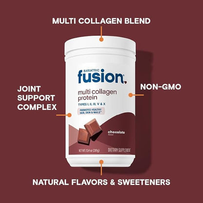 Bariatric Fusion Chocolate Multi Collagen Protein Powder | Hydrolyzed Collagen Peptides Powder Plus Joint Support Complex of MSM and Glucosamine | Type 2 | Dairy, Gluten & Soy Free | 30 Servings