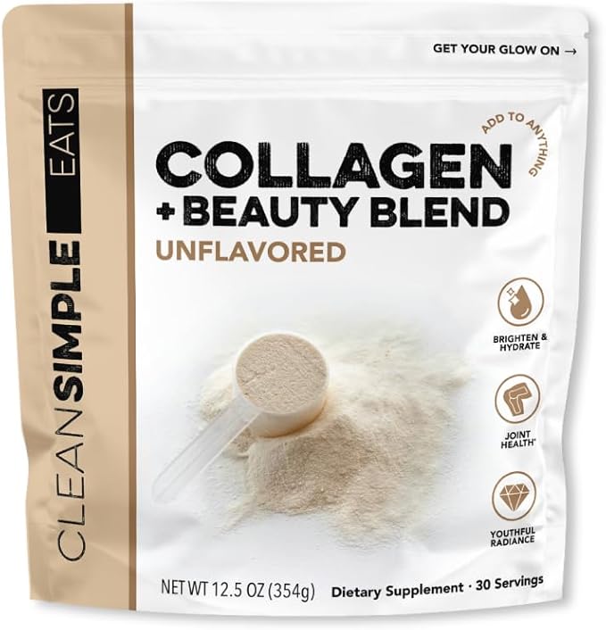 Clean Simple Eats Unflavored Super Collagen, Grass-Fed, Hydrolyzed Types I, II, & III Collagen, 30 Servings
