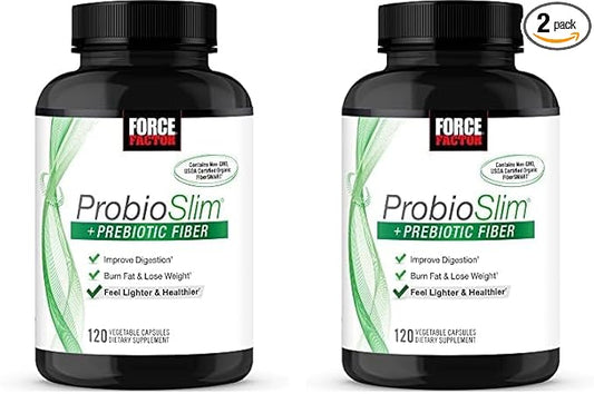 Force Factor ProbioSlim + Prebiotic Fiber Weight Loss Supplement for Women and Men, Probiotic and Prebiotic Digestive Health Support with Green Tea Extract and Psyllium Husk Fiber, 120 Capsules