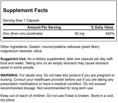 Swanson Extra Strength Zinc Picolinate - Body Preferred Form 50 mg 60 Caps