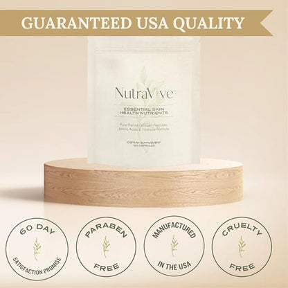 NutraVive Essential Skin Health Nutrients – Hydrolyzed Morikol® Marine Collagen Peptides, Amino Acids & Vitamins - Promote Firm, Reduce Wrinkles & Enhance Skin Elasticity - 120 Capsules