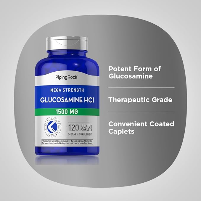 Piping Rock Glucosamine HCL | 1500mg | 120 Caplets | Mega Strength | Non-GMO, Gluten Free Supplement