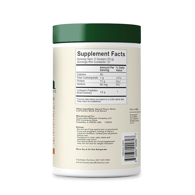 Great Lakes Wellness Collagen Peptides Powder for Skin, Hair, Nails, Joints & Digestion - Chai Flavored - Quick Dissolve Hydrolyzed, Non-GMO, Kosher - 10 oz